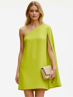 Mango One-Shoulder Neon Green Mini Dress Cocktail Lime Size 2